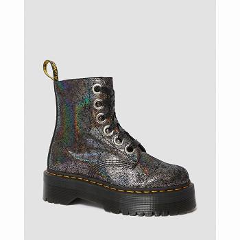 Dr Martens Női Molly Metallic Bőr Platform Bakancs Szürke